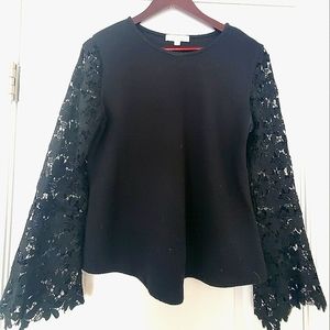 Anthropologie eri + ali Women's Black Bell Sleeve Top